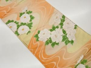 流水に草花模様織出し袋帯